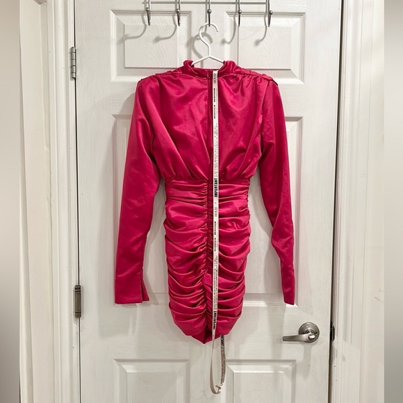 House of CB Giorgiana Hot Pink Satin Draped Mini Dress - Picture 6 of 16